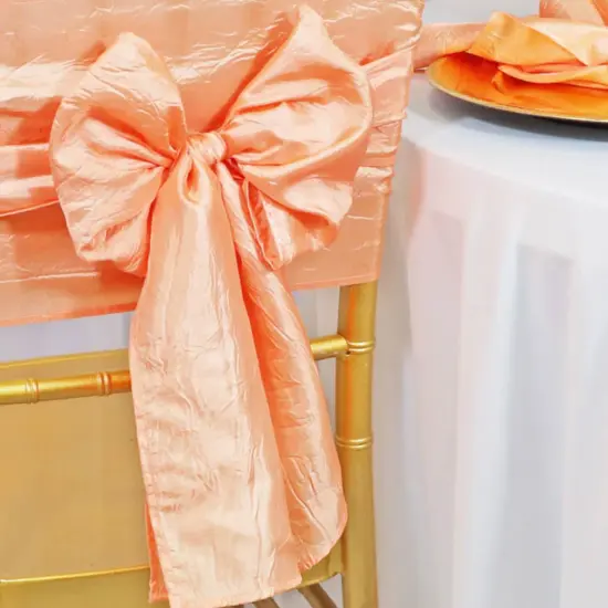 10 Pieces Apricot or Peach Crushed Taffeta Chair Bands 9.5"x108" Elegant Sashes {4}
