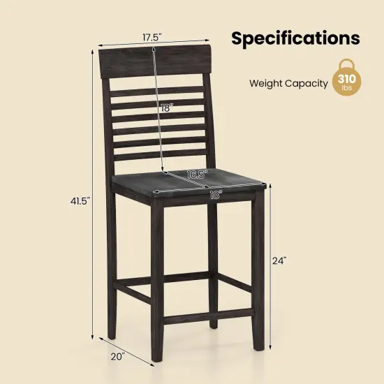 Grey MDF Rubber Wood Chairs Set of 2 with Slatted Backrest and Footrest {2}