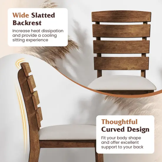 Natural Rubber Wood Fabric Dining Chairs Set of 2 with Cushioned Seats {5}