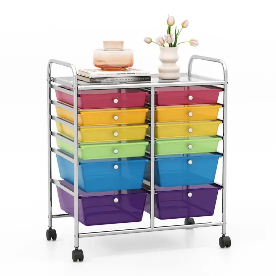 Costway 12 Drawers Rolling Cart Storage Mutlicolor Scrapbook Paper Studio Organizer Bins {9}