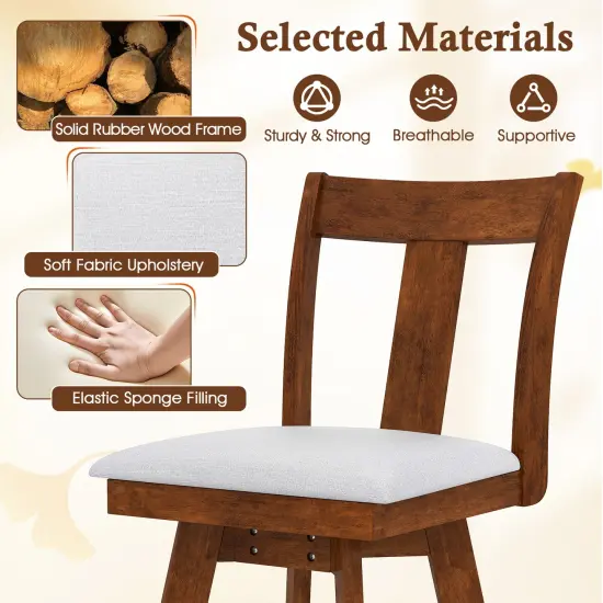 Walnut White Rubber Wood Swivel Dining Chairs Set of 2 with Fabric and 360 Rotation {3}