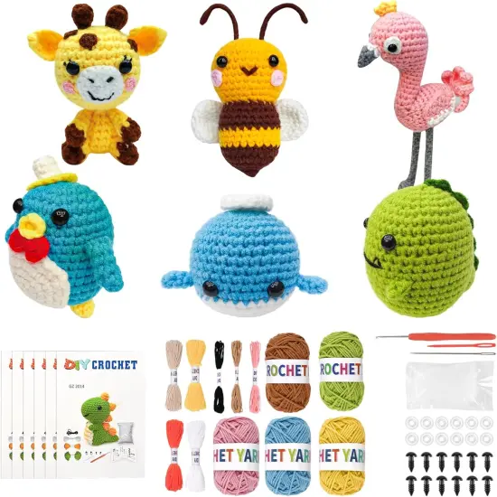 6PCS Animal Crochet Kit with Guides - Pink {1}