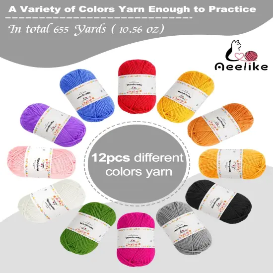 Crochet Kit - 23pcs Crochet Hooks, 655 Yards Yarn Set, and Accessories (Grey) {5}