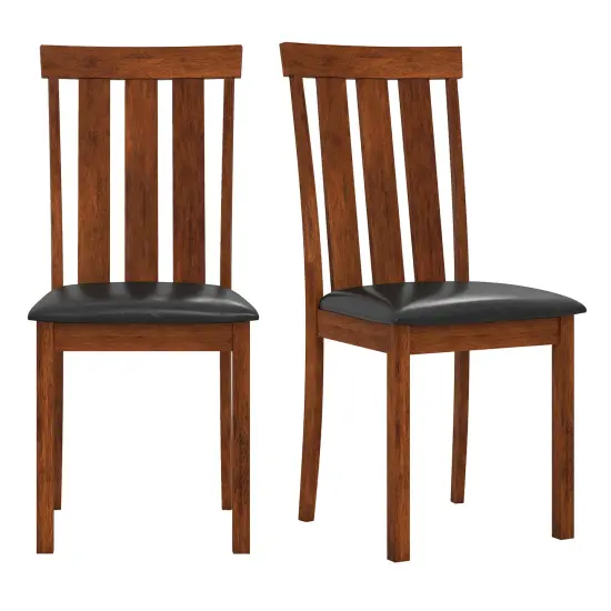 Walnut Rubber Wood PU Leather Farmhouse Dining Chairs Set of 2 with Cushioned Seats {1}