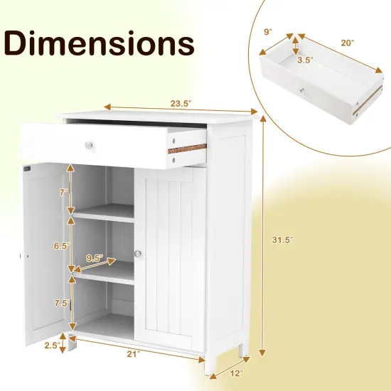 Freestanding Bathroom Cabinet Organizer with 2 Doors and Ample Storage Space White {8}