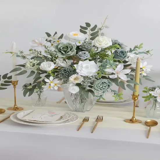 Green Artificial Flowers Combo Set Fake Flower Leaf Box with Stemst for DIY Wedding Bridal Bouquet, Centerpieces, Home Decor, Floral Arrangement Decor(Forest Green) {3}