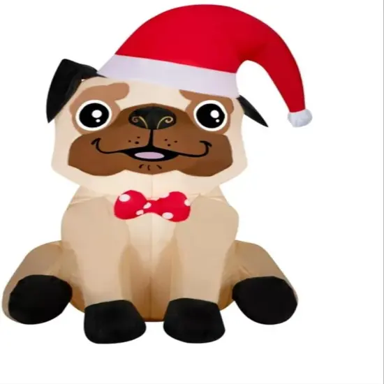 3.5' Gemmy Airblown Inflatable Christmas Pug Puppy w/ Santa Hat Yard Decoration 881686 {1}