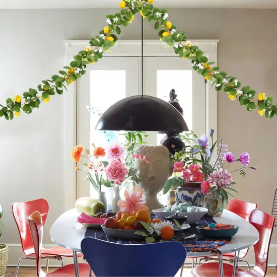 2Pcs Total 11 Ft Artificial Lemon Garland Spring Summer Faux Fruit Vine Garlands with Greenery for Door Wall Mantle Wedding Party Table Decorations {3}
