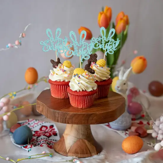 24Pcs Happy Easter Cupcake Toppers Blue Glitter Easter Rabbit Ear Cupcake Picks Decorations for Happy Easter Day Theme Baby Shower Kids Birthday Party Supplies {4}