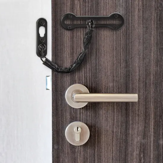 3-Pack Stainless Steel Chain Door Lock with Faux Leather Chain Sleeve, 7.2-Inch Slide-Type Safety Chain Locks for Inside Door, Single-Hung and Double-Hung Windows (Black) {2}