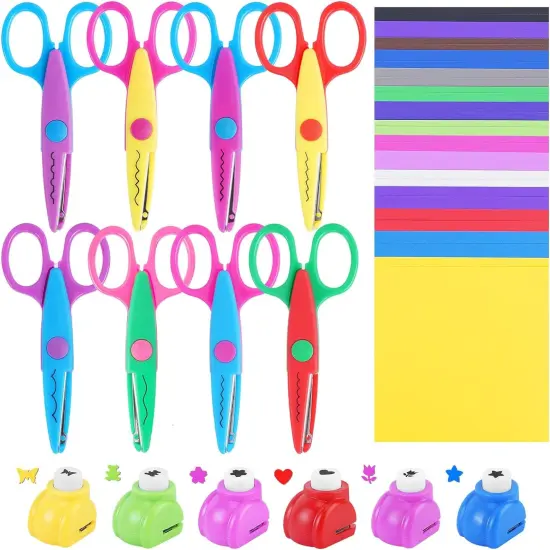 42 Pack Craft Scissors Decorative Edge, Hole Punch Shapes Craft, Cardstock Paper for DIY Art, Crafts, Scrapbook, Card Making, School Supplies {1}