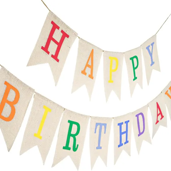 Happy Birthday Banner - NO-DIY Colorful Burlap Happy Birthday Banner Sign Happy Birthdays Party Decoration Happy Birthdays Banners Bunting for Women Men Girl Boy Celebration Party Backdrop {3}