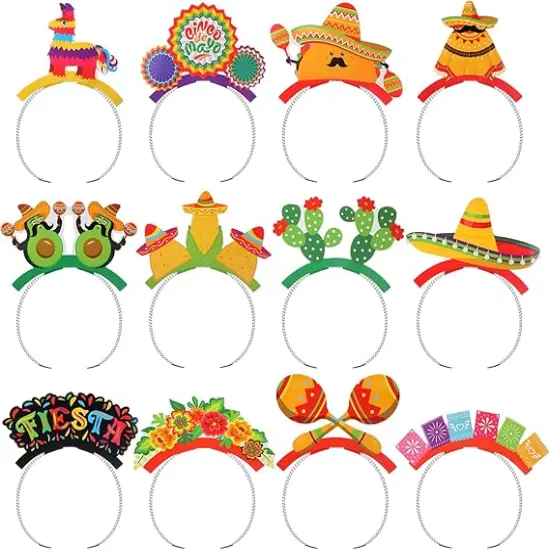 24 Pcs Cinco De Mayo Sombrero Party Hats Mexican Hat Fiesta Party Favors Mexican Sombrero Headbands Fiesta Paper Headbands for Mexican Themed Party Decorations {1}