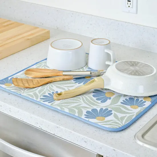 Blue Coneflower Microfiber Dish Drying Mats, Set of 2 {2}
