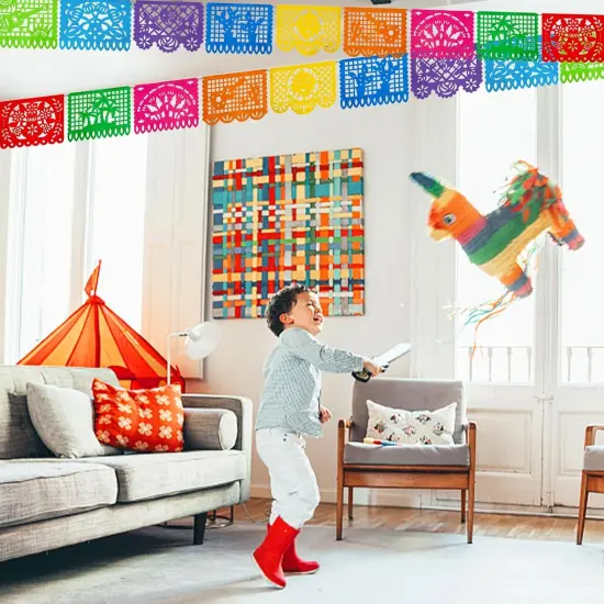 5 Packs Mexican Party Decoration, 90 Feet Plastic Papel Picado Fiesta Banner Cinco de Mayo Garland {5}