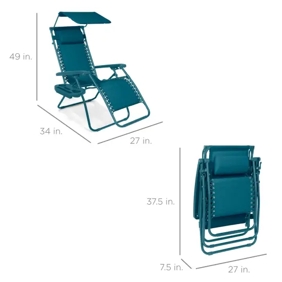 Best Choice Products Folding Zero Gravity Recliner Patio Lounge Chair w/ Canopy Shade, Headrest, Tray Peacock {2}
