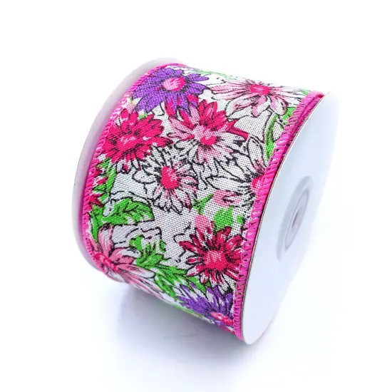 Designer's Shop WR 63-5066 Pink, Purple, Red Floral with pink edge, 2.5&rdquo; x 10 yard wired edge ribbons {3}