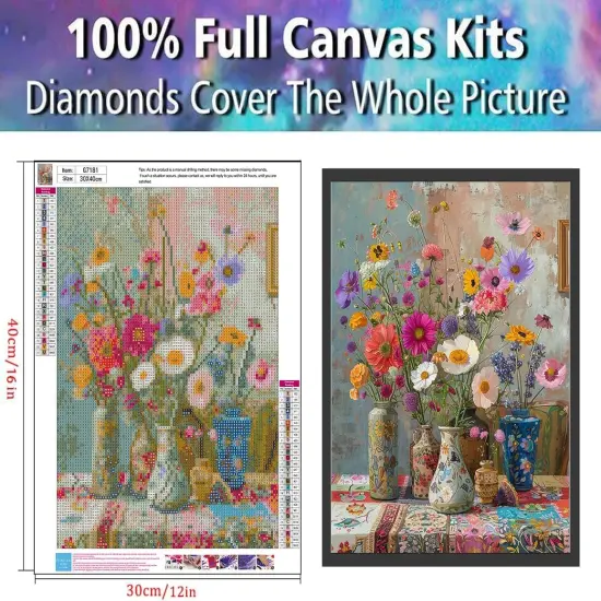 Flowers Diamond Painting Kits for Adults, Diamond Art Kits for Adults Beginner,DIY 5D Full Round Drill Small Diamond Dots Gem Art Kits for Adults,Home Wall Decor 12 x 16Inch {3}