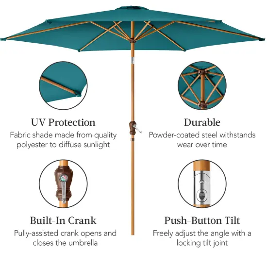 Best Choice Products 10ft Outdoor Woodgrain Pattern Steel Market Patio Umbrella w/ Crank, Tilt Cerulean {6}