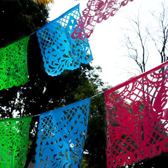 Mexican Party Decoration, 18 Feet Plastic Papel Picado Fiesta Banner Cinco de Mayo Decor Mexican Birthday Party {4}