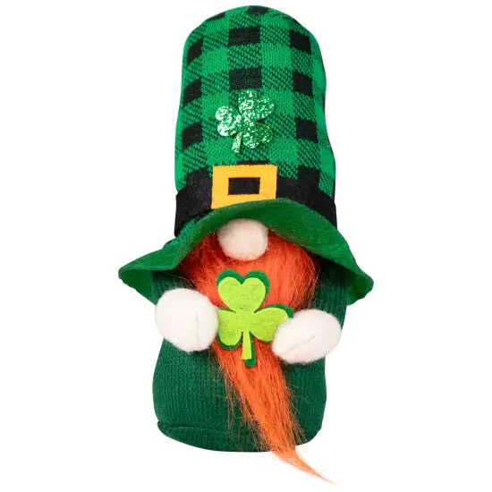 Northlight Plaid Gnome with Shamrocks St. Patrick's Day Decoration - 7" Green {3}