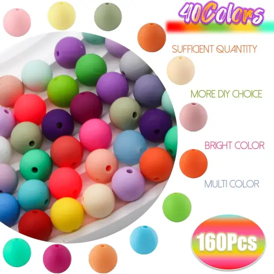 Silicone Beads - 40 Colors 15mm Round ​Beads (160Pcs Bulk) | Durable ​Rubber Beads for ​Jewelry Beads, ​Bracelet Beads Designs {5}