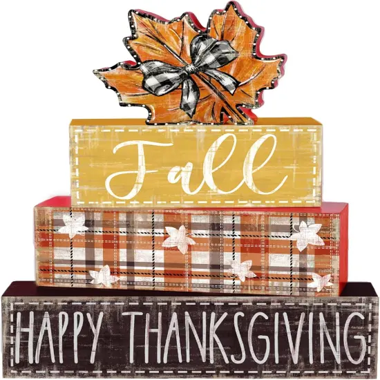 4Pcs Fall Wood Block Signs Table Decor {1}