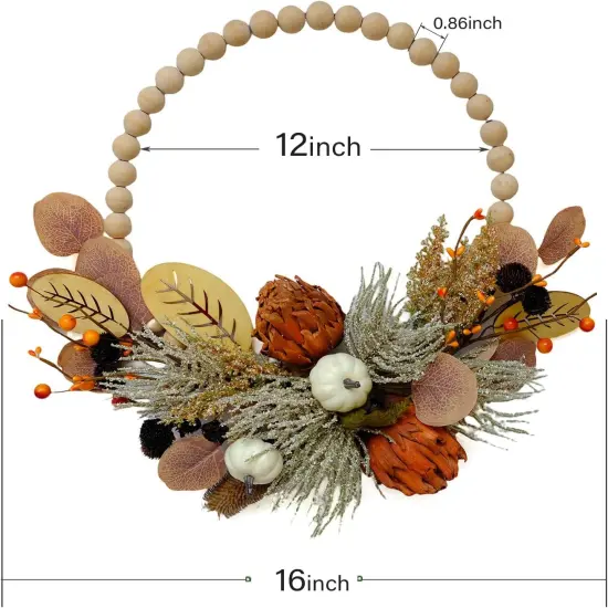 16" Fall Wood Bead Wreath - Brown {2}