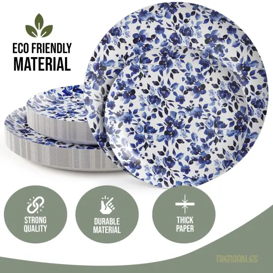 Earthtrends Heavy Duty Paper Plates for parties &ndash; Includes 8-Inch Paper Dessert Plates and 10-Inch Paper Dinner Plates &ndash; Disposable Floral Paper Plates for Parties, Weddings, Events, BBQs, Birthdays, Catering, Holidays &ndash; Elegant Tableware Set Bluebelle {3}