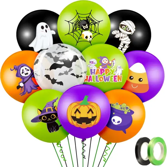 50 12" Halloween Latex Balloons - Pumpkin and Spooky Spider (Cute Style) {1}