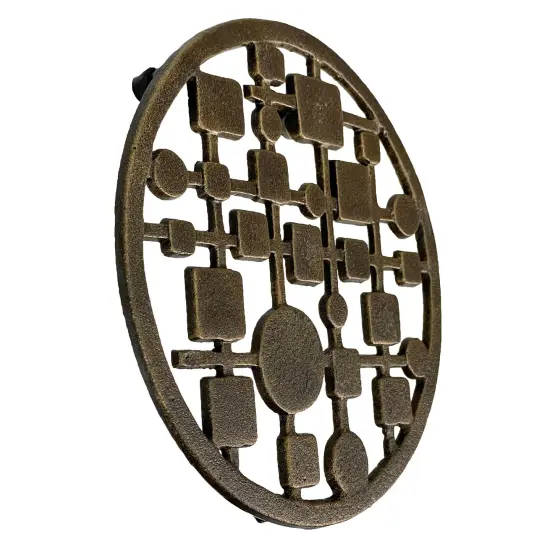Cast Iron Circles & Squares Trivet – Bronze, 8" Mid Century Modern Accent {3}