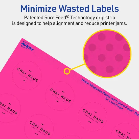 Avery Neon Magenta Paper Labels, 1.5" Diameter Round {4}