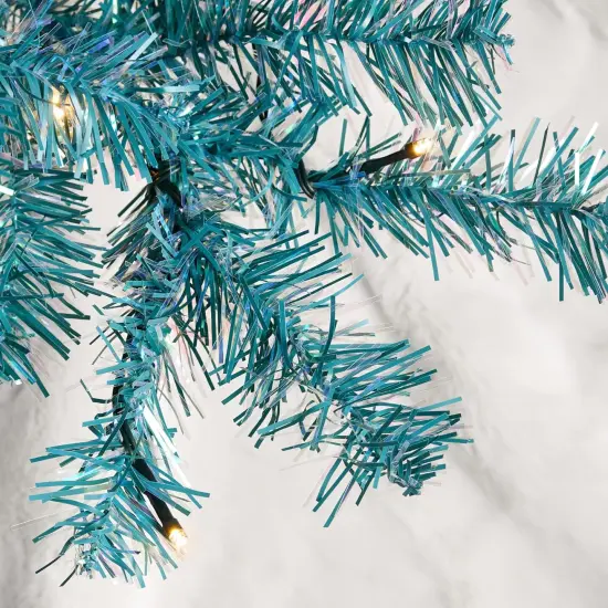 4ft Pre Lit Christmas Tree Mini Artificial Tree with Twinkling LED Lights for Bedroom or Apartment Peacock Blue {2}