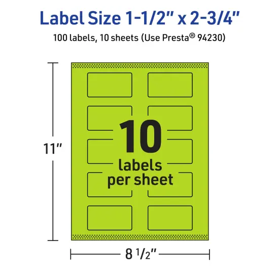 Avery Bright Green Paper Labels, 1.5" x 2.75" Rectangle {5}