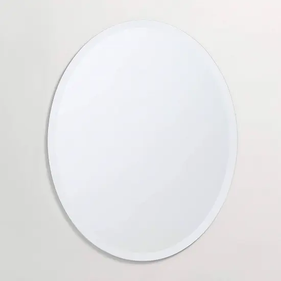 Silver Oval Glass Frameless Vanity Wall Mirror with Beveled Edge and Flush Mount {4}