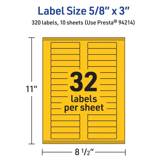 Avery Bright Yellow Paper Labels, 5/8" x 3" Rectangle {5}