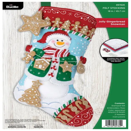 Bucilla Felt Stocking Applique Kit 18" Long-Jolly Gingerbread Snowman {1}