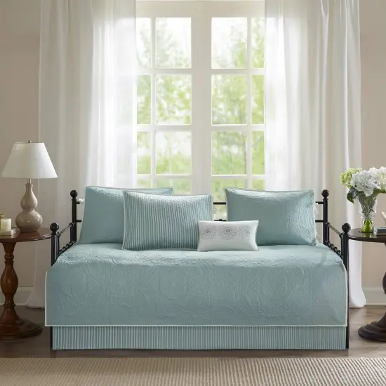 Farmhouse Quilted Teal Seafoam Blue Daybed Set 6 Piece Reversible {2}