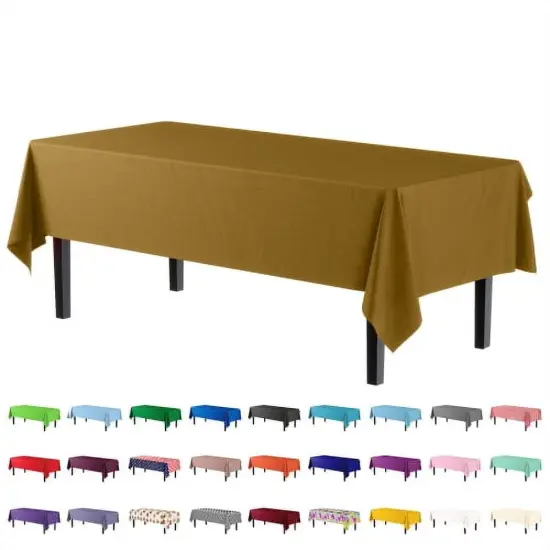 Exquisite 6-Pack Premium Plastic Tablecloth 54in. x 108in. Rectangle Plastic Table Cover Gold {2}