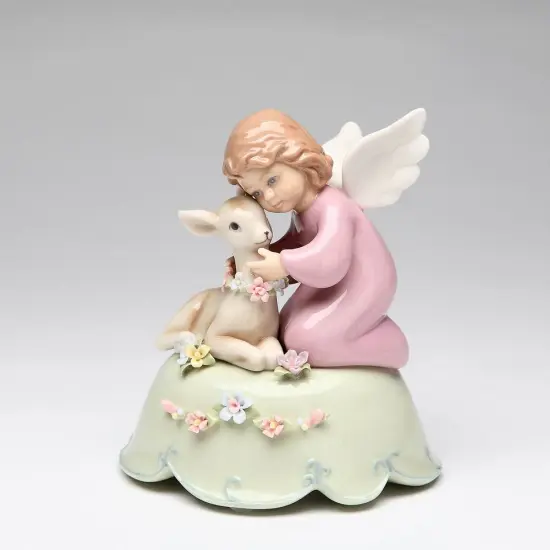 Ceramic Angel with Deer Music Box, Home D&eacute;cor, Religious D&eacute;cor, Religious Gift, Church D&eacute;cor, Baptism Gift {3}