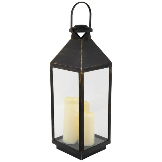 Northlight Lantern with Flameless LED Candles - 24" - Gold and Brushed Black {6}