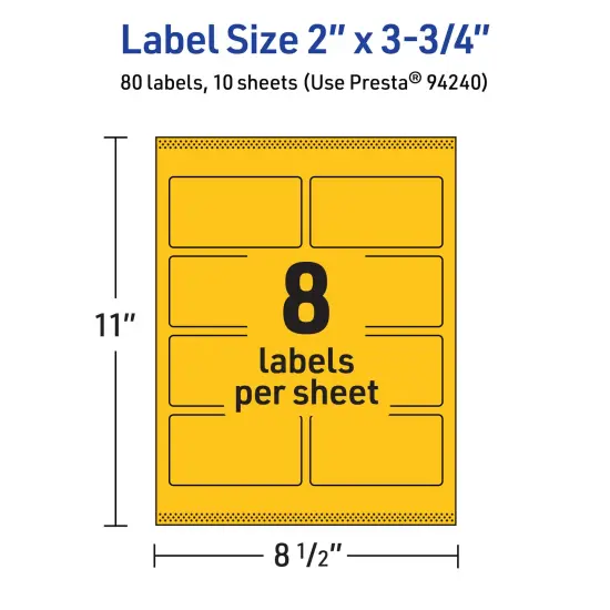 Avery Bright Yellow Paper Labels, 2" x 3.75" Rectangle {5}
