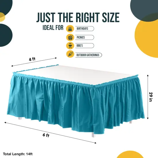Ruffle Disposable Table Skirt 14 Ft Long Pleated Table Skirts with Adhesive Strip &ndash; Fits 6ft+ Rectangle or Round Tables &ndash; Ideal for Birthday Parties, Gender Reveal, Baby Showers & Event Decorations 6 pack by Exquisite Turquoise {5}