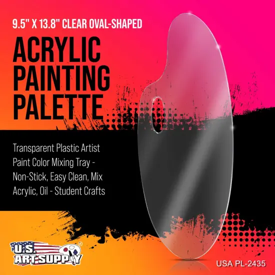 U.S. Art Supply 9.5" x 13.8" Clear Oval-Shaped Acrylic Painting Palette - Transparent Plastic Artist Paint Color Mixing Tray - Non-Stick, Easy Clean {2}