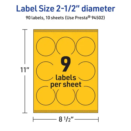 Avery Bright Yellow Paper Labels, 2.5" Diameter Round {5}