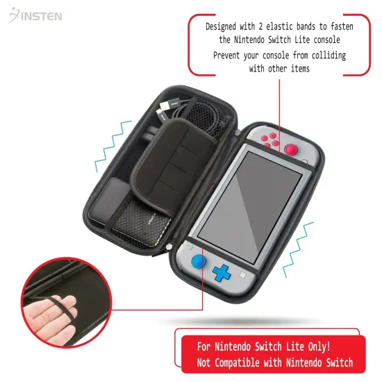 Carrying Case for Nintendo Switch Lite 2019 and Accessories - EVA Hard Shell Protective Carry Case Travel Bag with Wrist Strap, Game Slot (Black) {3}