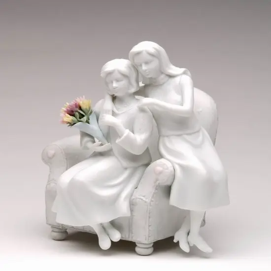 Ceramic Mother And Daughter White Bisque Figurine with Colorful Flower Bouquet, Gift for Mom, Mother's Day Gift, Home Decor {3}