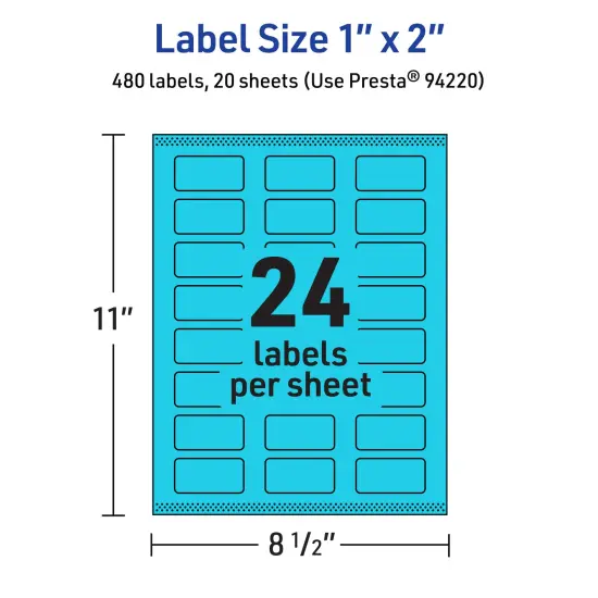 Avery Bright Blue Paper Labels, 1" x 2" Rectangle {5}