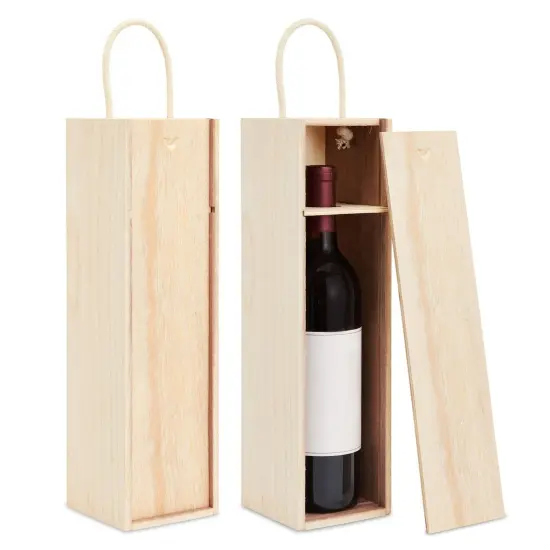 2 Pack Unfinished Wooden Wine Boxes with Handles for DIY Crafts, Gifts, Birthday and Housewarming Parties, Customizable with Paint, Engravings, and Imprints (14x4 in) Brown {1}