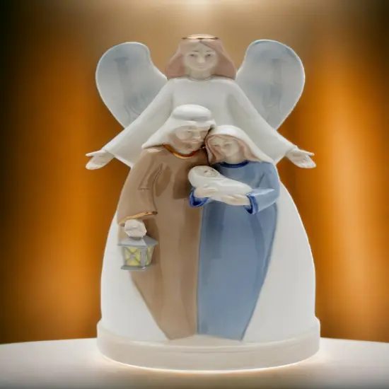 Ceramic Holy Family With Angel Music Box, Home Décor, Religious Décor, Religious Gift, Church Décor, Baptism Gift {2}